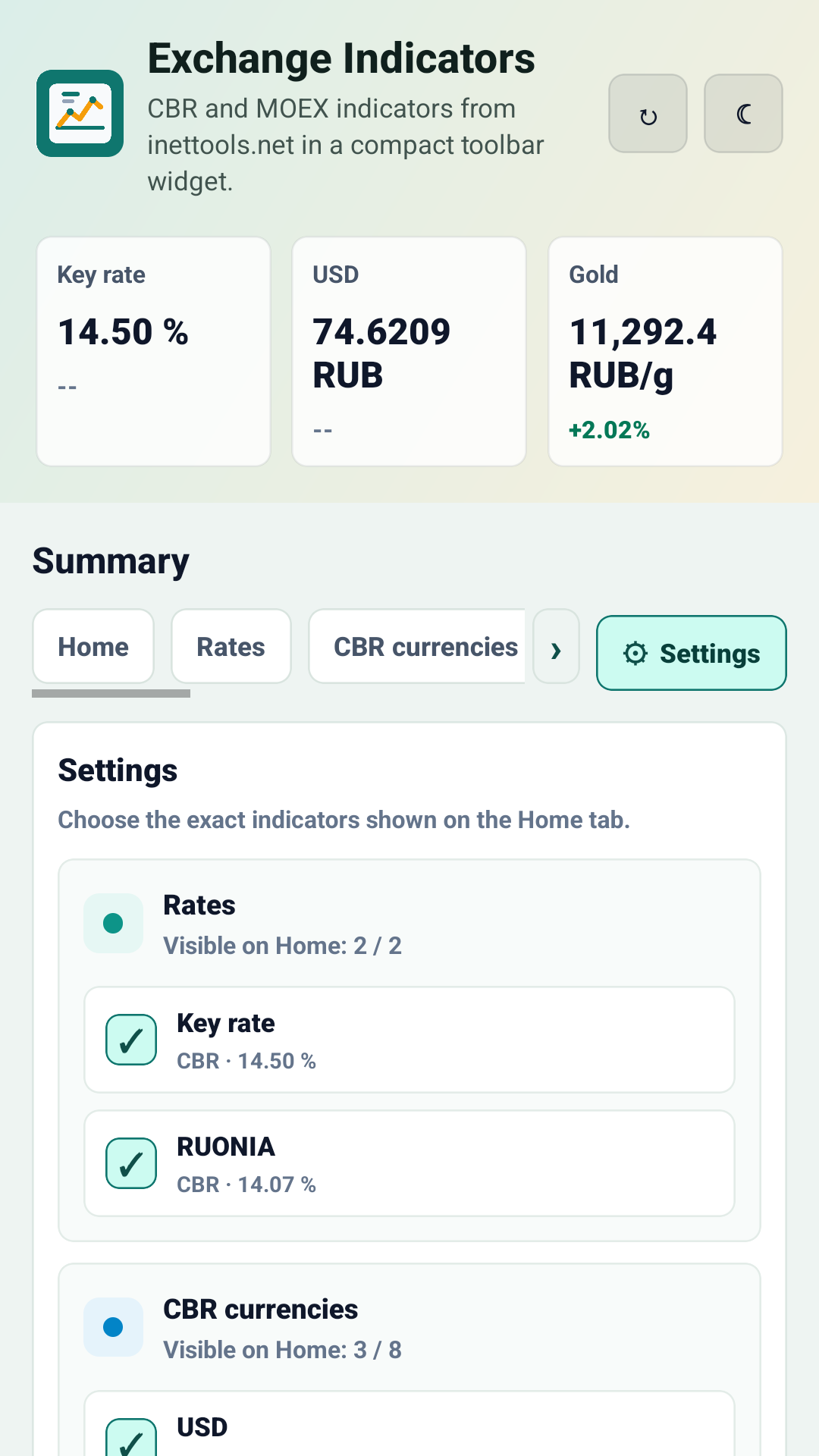 Exchange Indicators settings